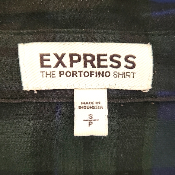 Express Blue/green/black Portifino plaid sheer button-down shirt. Size S. - Picture 3 of 3